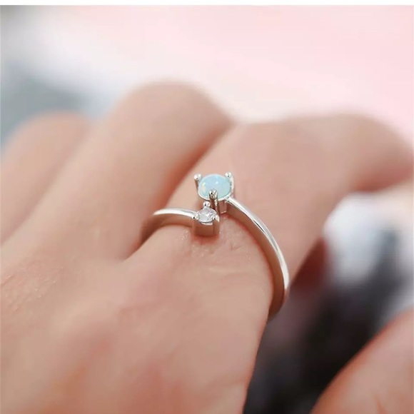 925 Sterling Silver Opal Cubic Zirconia Open Ring - Picture 2 of 8